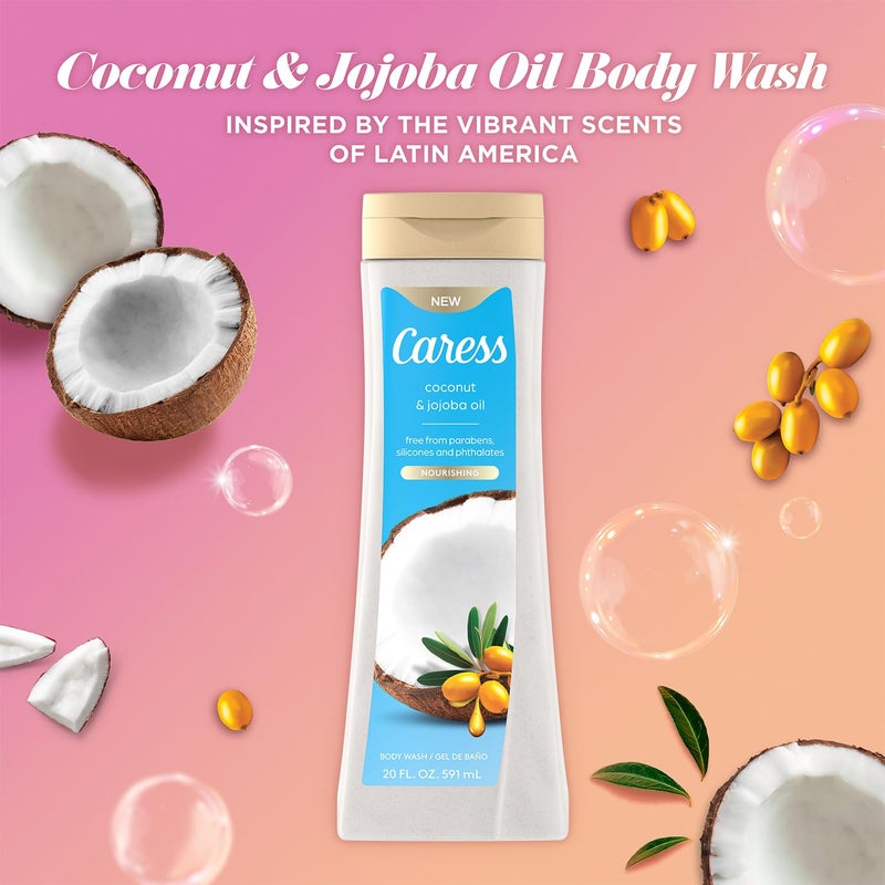 Caress Body Wash, Nourishing Coconut & Jojoba Oil 2-Pack – Bath & Shower Essentials for Soft, Smooth Skin, 20 Oz Ea - Image 3